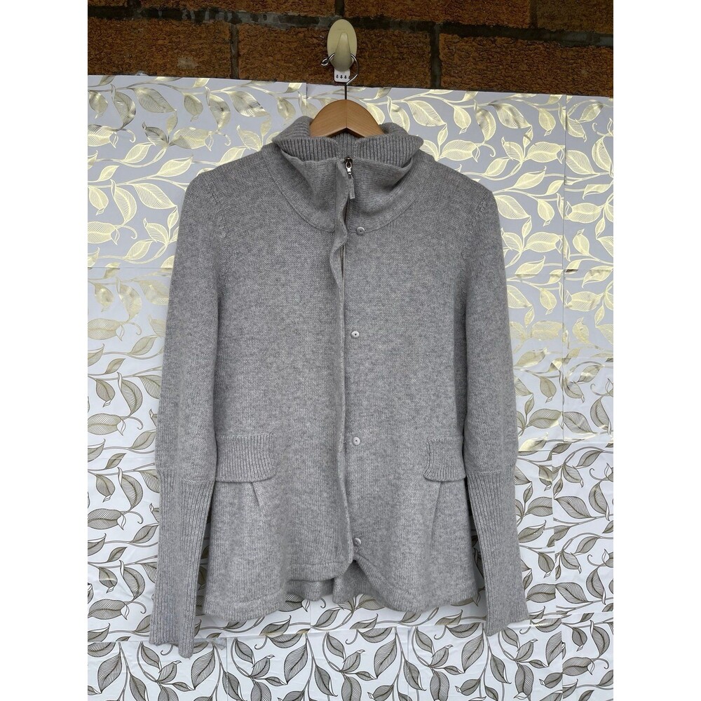 Brunello Cucinelli 100% Cashmere Gray Full Zip Peplum Cardigan Jacket large USA - Picture 4 of 12